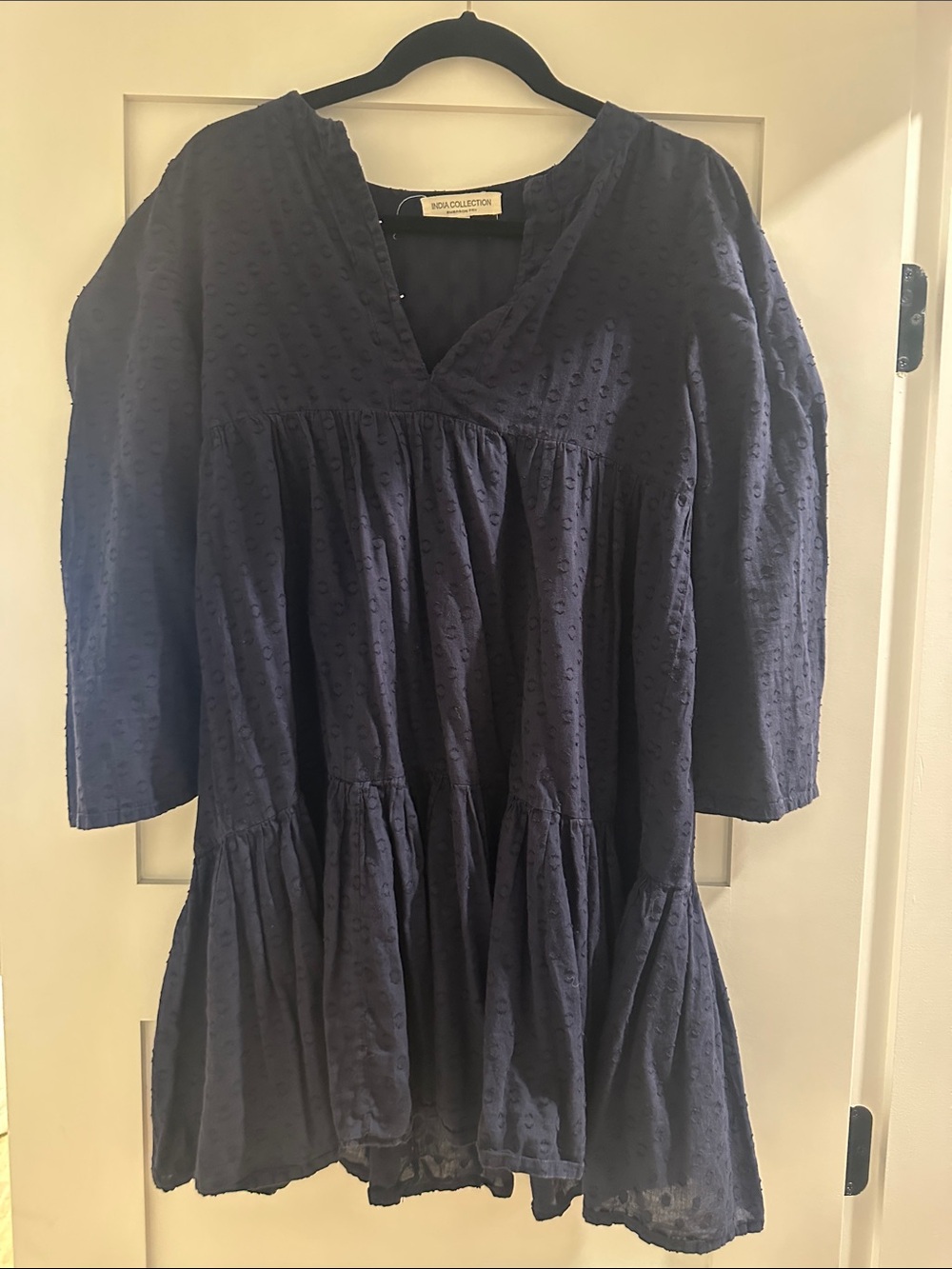 Emerson Fry Navy Swiss Dot Tiered Mini Dress